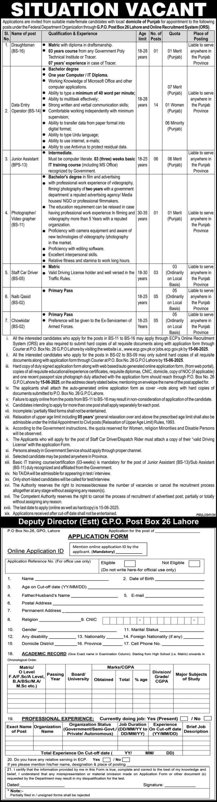 Government Organization Lahore Jobs 2025