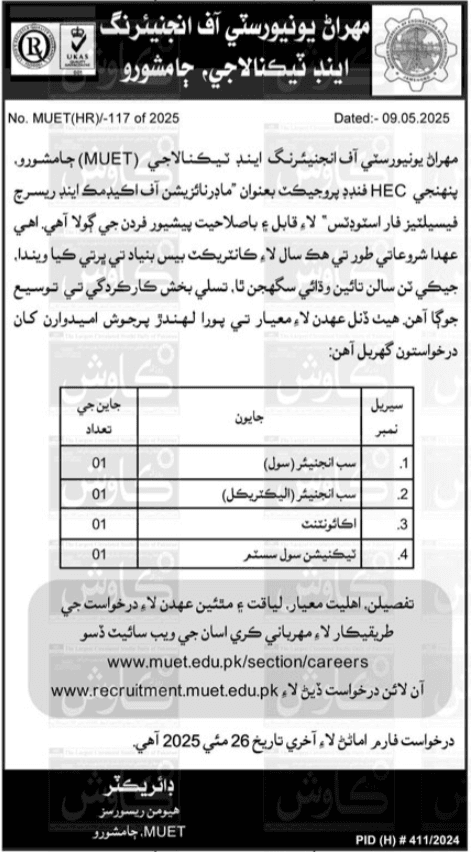 Latest Mehran University of Engineering & Technology Jobs