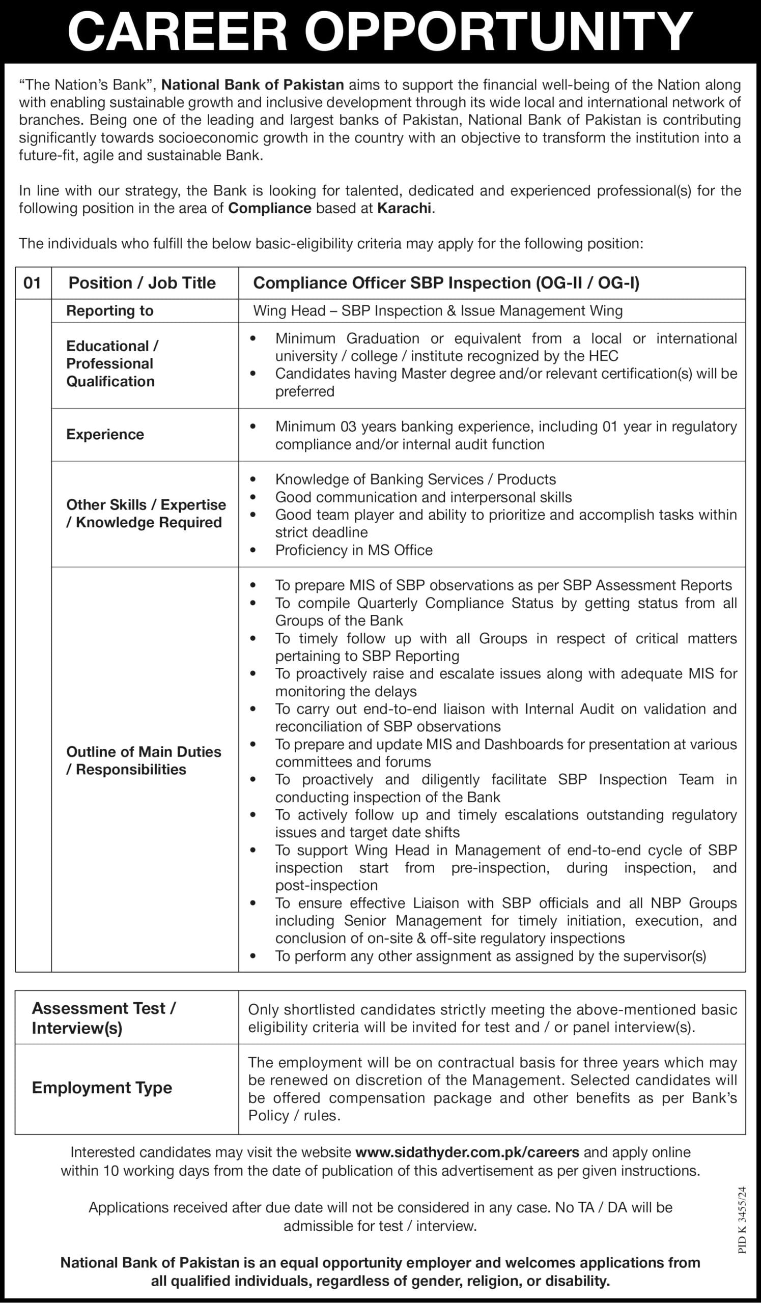 National Bank of Pakistan NBP Karachi Job 2025