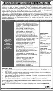 Job Opportunity at The Bank of Punjab BOP