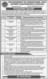 The University of Agriculture Swat Jobs 2025