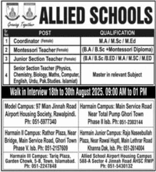 Allied Schools Rawalpindi Jobs 2025