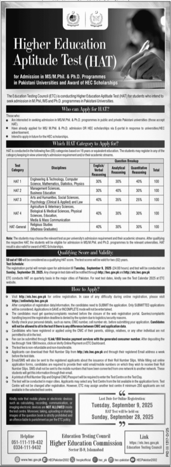 Aptitude Test at Higher Education Commission HEC