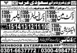 Electrician & Plumber Jobs 2025 in Saudi Arabia