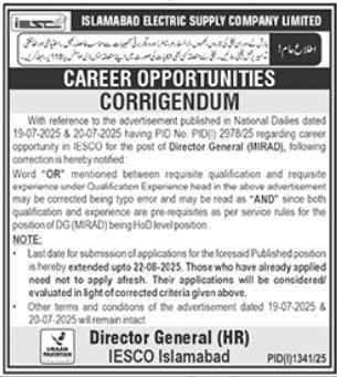 IESCO Director General Mirad Jobs 2025