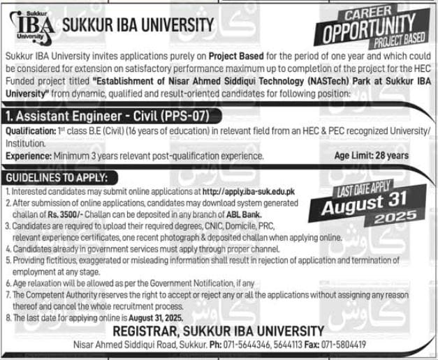 Institute of Business Administration IBA Sukkur Jobs 2025