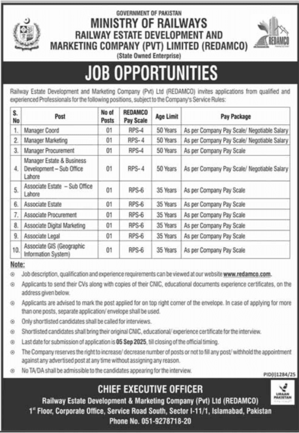 Job Opportunities at Ministry of Railways.