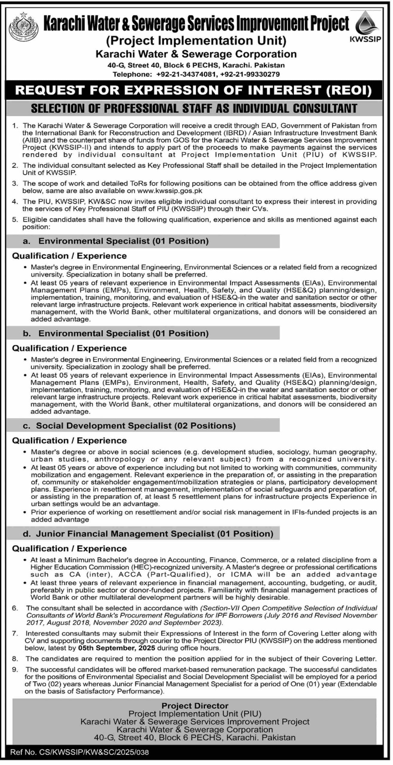 Karachi Water & Sewerage Services KWSSIP Jobs 2025