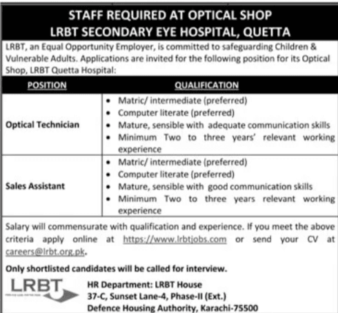 Lyton Rahmatullah Benevolent Trust LRBT Karachi JObs 2025