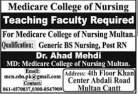 Medicare College of Nursing Multan Cantt Jobs 2025