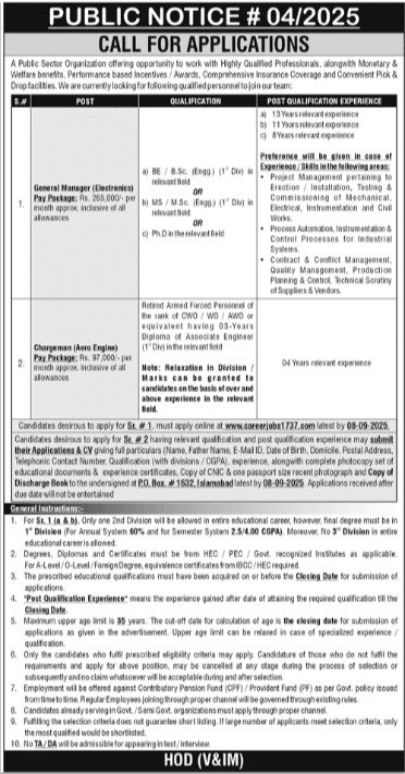 Public Sector Organization Islamabad Jobs Announcement