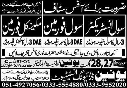 Union Driving Institute Islamabad Jobs 2025