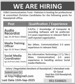 FEBA Communication Trust Rawalpindi Jobs 2025