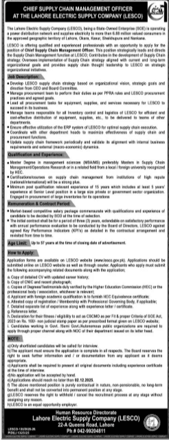 Lahore Electric Supply Company LESCO Job 2025