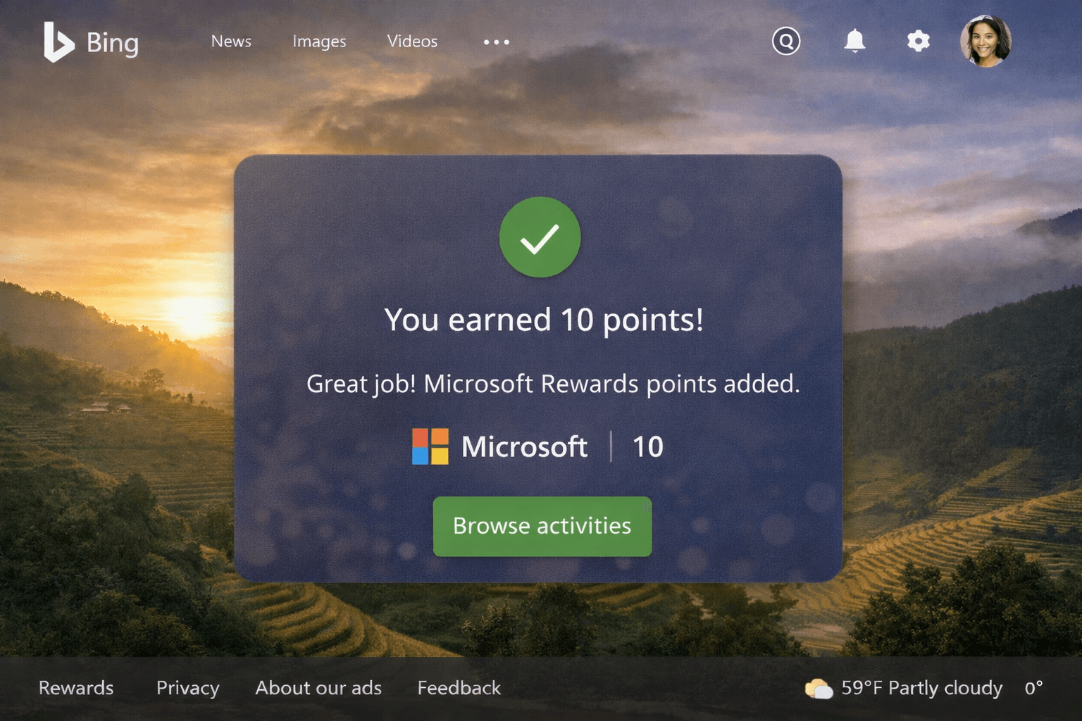Microsoft Rewards points confirmation