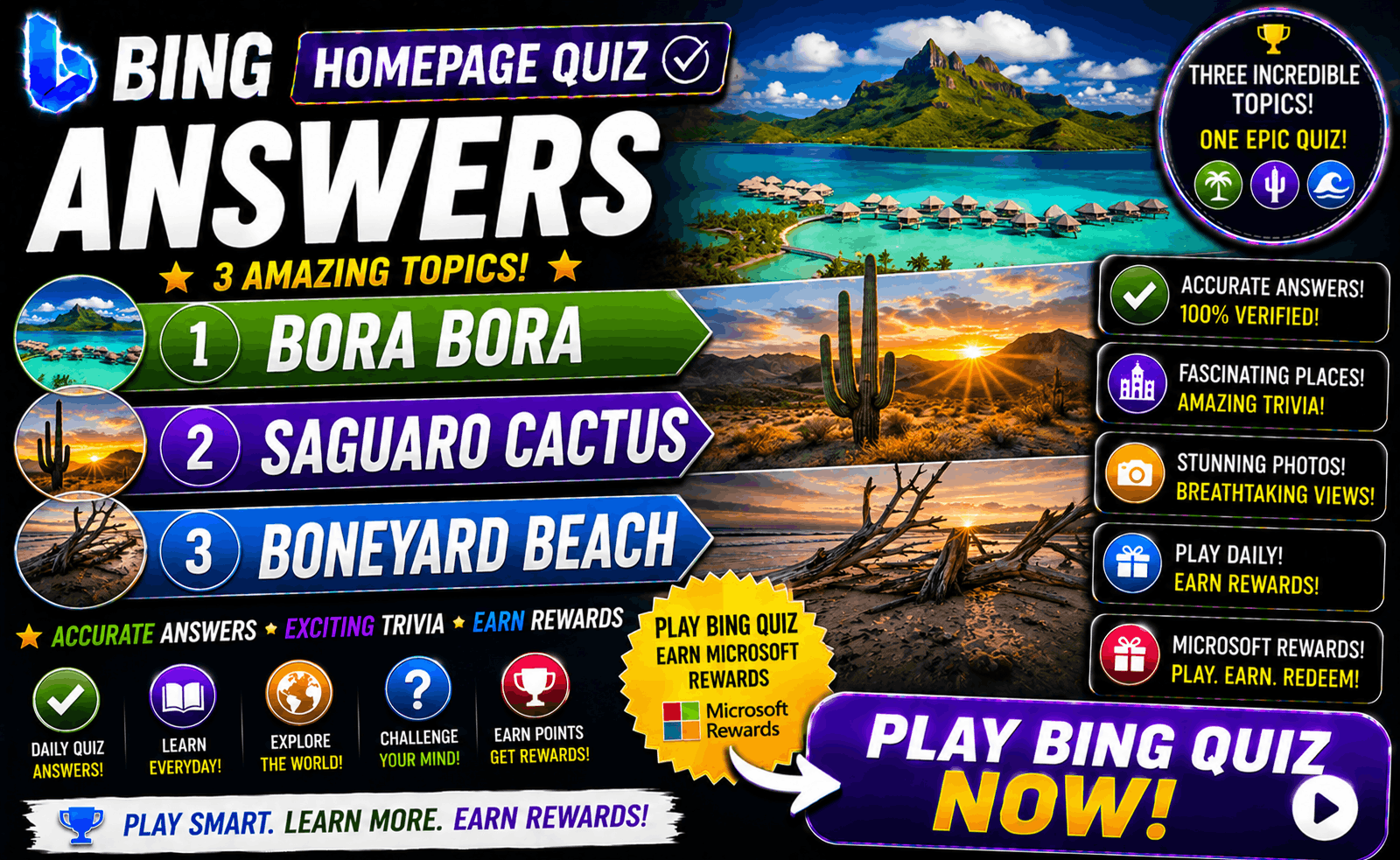 Read more about the article Bing Homepage Quiz Answers – Bora Bora, Saguaro Cactus & Boneyard Beach | Play Bing Quiz for Microsoft Rewards