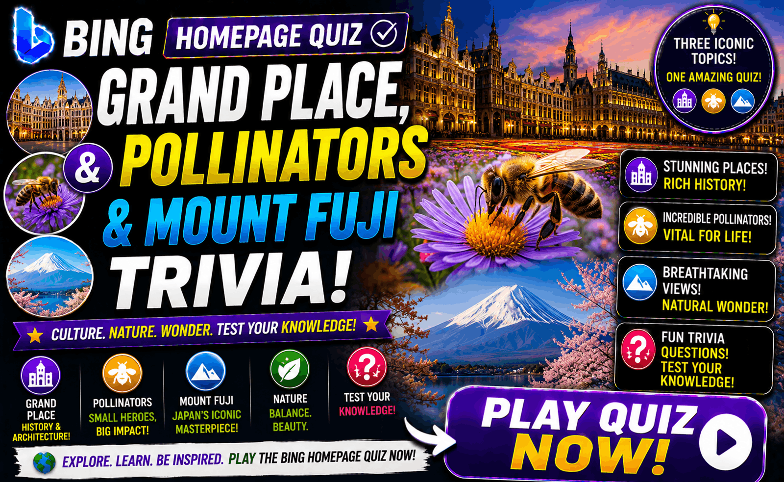 Read more about the article Bing Homepage Quiz — Grand Place, Pollinators & Mount Fuji Trivia