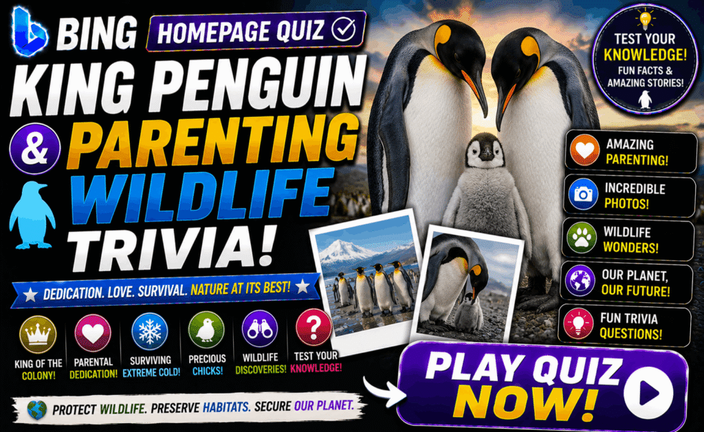 Bing Homepage Quiz — King Penguin Parenting & Wildlife Trivia